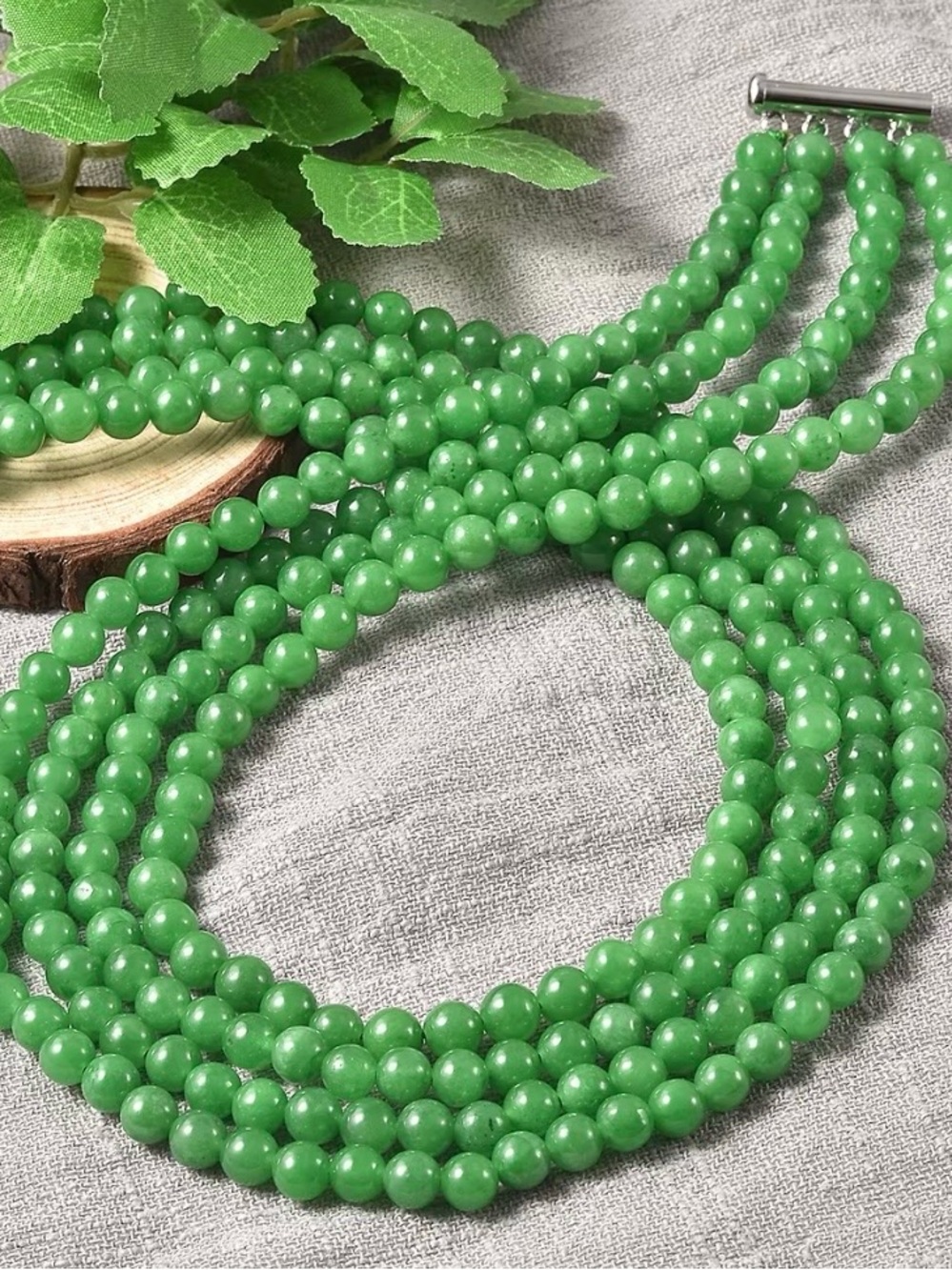 NWOT Green Jade Beaded Multi Strand Necklace 18” in Sterling Silver